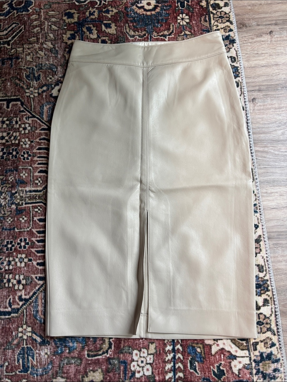 Aritzia Cream Pegu Faux Leather Pencil Skirt with Front Vent